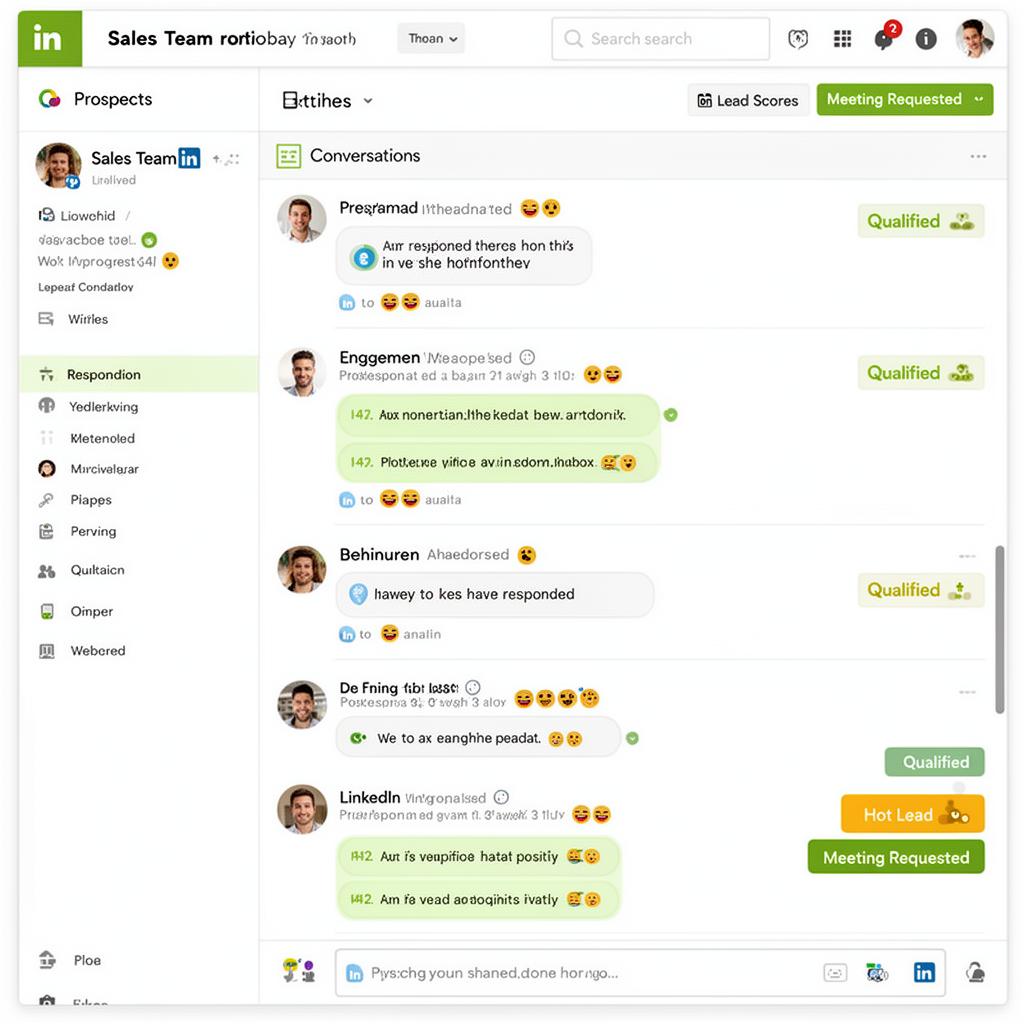 SDR conversation inbox showing qualified leads and meeting requests from LinkedIn prospects